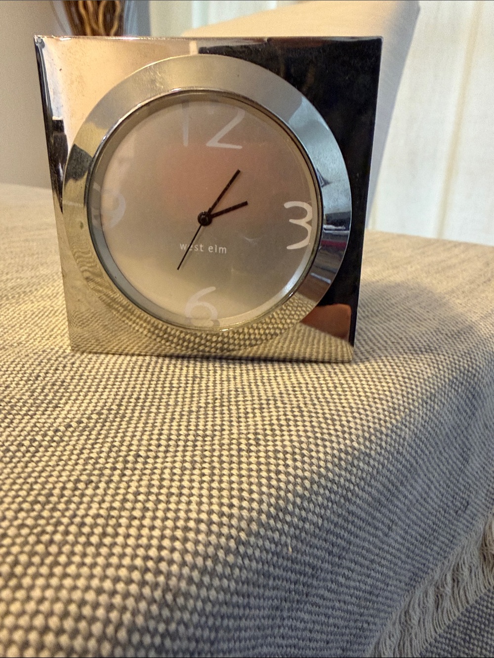 West Elm Silver Square Clock with Round Face